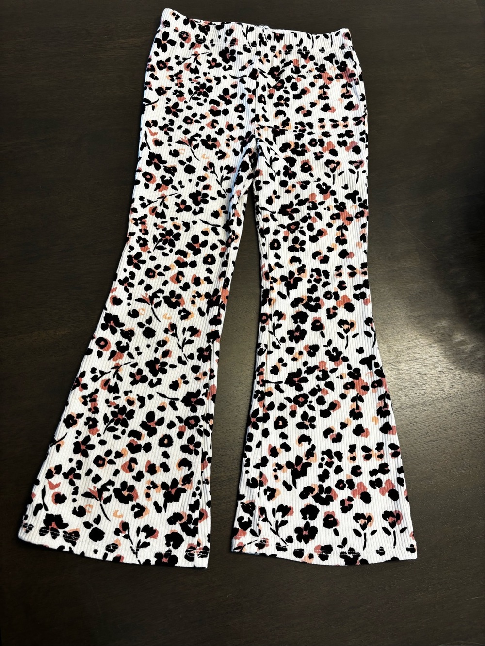 Girls' White Floral Leopard Print Flared Bottoms